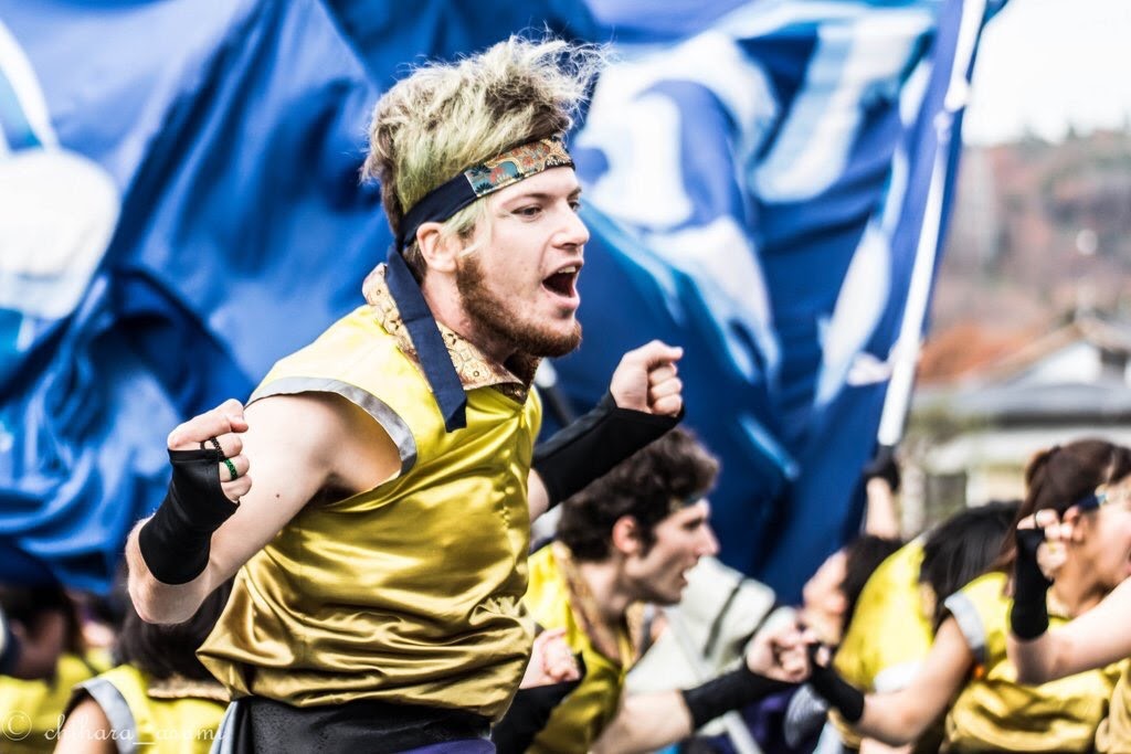 A photo of me performing Yosakoi dance at a festival with my team from Nagoya University of Foreign Studies - 2015